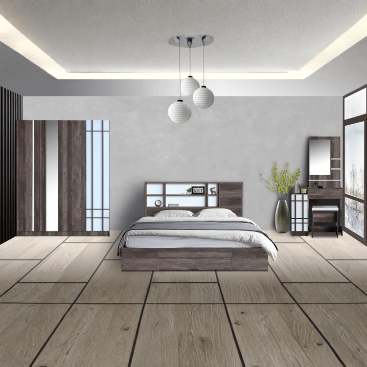 ชุดห้องนอน + ที่นอน PVC 6 ฟุต WISDOM DESIGN FURNITURE รุ่น NANA-L สี มอคค่า/ขาว ลิ้นชักท้ายเตียง